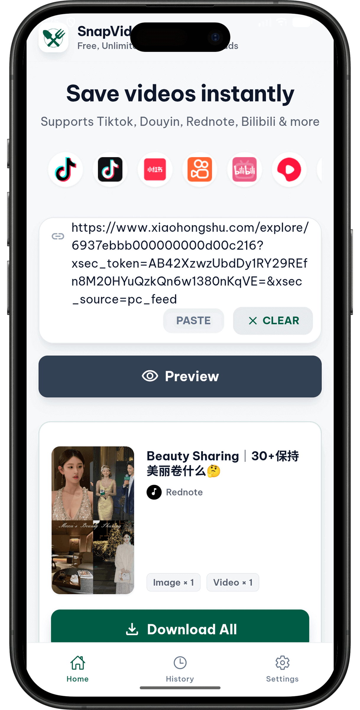 SnapVideoTools video downloader app screen